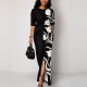 Floral Printed Contrast High Waist Long Skirt Dress - Black image