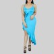 Ruffles Suspenders Sexy High Slit Dress - Blue image