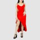 Ruffles Suspenders Sexy High Slit Dress - Red image
