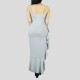 Ruffles Suspenders Sexy High Slit Dress - Grey image