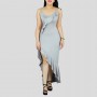Ruffles Suspenders Sexy High Slit Dress - Grey
