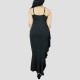 Ruffles Suspenders Sexy High Slit Dress - Black image