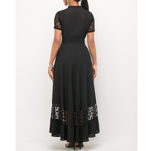 Chiffon Stitching Polka Dot Short Sleeve Dress - Black image