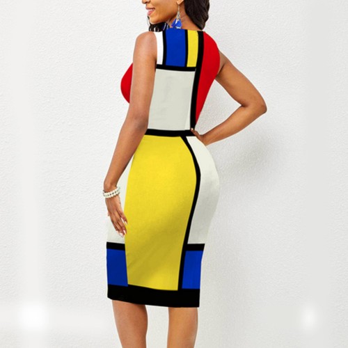 Cross Border Sleeveless Body-con Midi Dress - Multicolor image