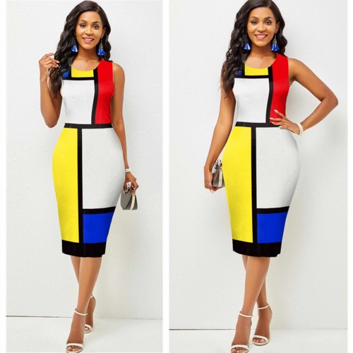 Cross Border Sleeveless Body-con Midi Dress - Multicolor image