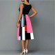 Multi Contrast V-Neck Sleeveless Casual Midi Dress - Black image