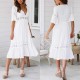 Sexy Chiffon Trumpet Sleeves V-Neck Casual Midi Dress - White image