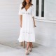 Sexy Chiffon Trumpet Sleeves V-Neck Casual Midi Dress - White image
