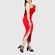 One Shoulder Sleeveless Stitching Sequin Dress - Red image