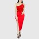 One Shoulder Sleeveless Stitching Sequin Dress - Red image