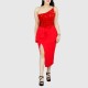 One Shoulder Sleeveless Stitching Sequin Dress - Red image