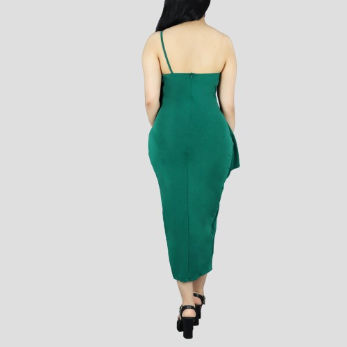 One Shoulder Sleeveless Stitching Sequin Dress - Green image