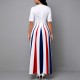 Multi Strips Printed Short Sleeve Long Swing Maxi Dress - White image