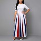 Multi Strips Printed Short Sleeve Long Swing Maxi Dress - White image
