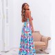 Cross-Border Slim Waist Floral Printed Backless Maxi Dress - Blue image