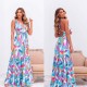 Cross-Border Slim Waist Floral Printed Backless Maxi Dress - Blue image