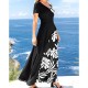 Digital Printing Short Sleeve Long Dress - Black image