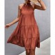 Knee Length Halter Neck Stitched Dress - Red image