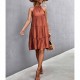Knee Length Halter Neck Stitched Dress - Red image