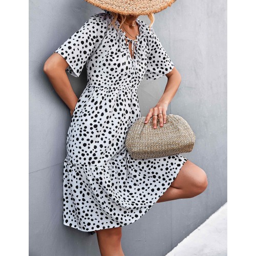 Sexy V-Neck Polka Cross Border Ruffled Dress - White image