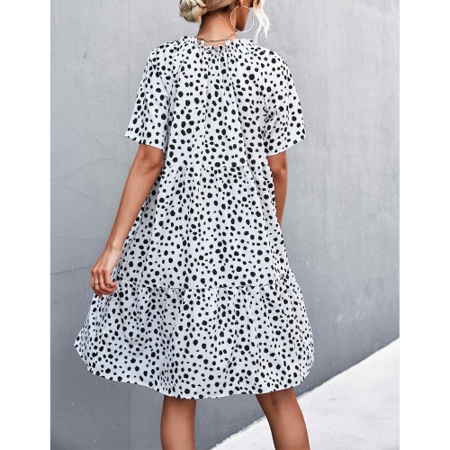 Sexy V-Neck Polka Cross Border Ruffled Dress - White image