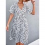 Sexy V-Neck Polka Cross Border Ruffled Dress  - White