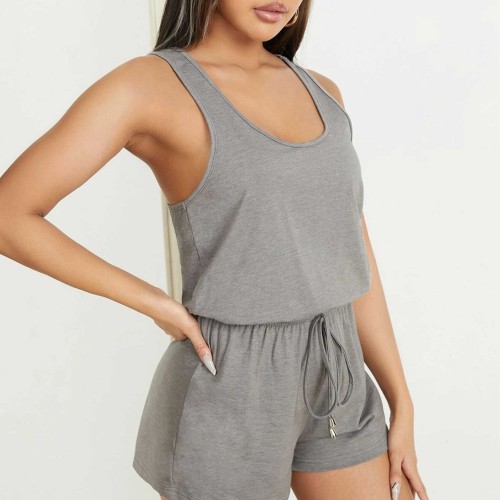 U-Neck Casual Tank Top Loose Rompers Dress - Grey image