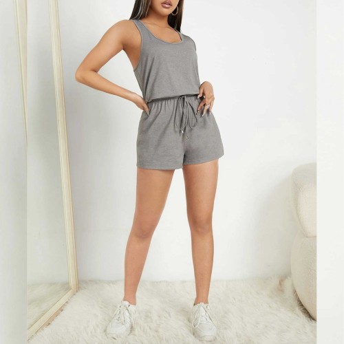U-Neck Casual Tank Top Loose Rompers Dress - Grey image