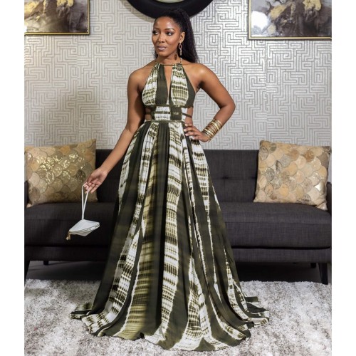 Sexy Halter Neck Backless Beach Long Dress - Green image