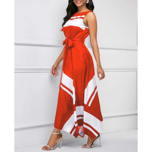Printed Asymmetric Hem Sleeveless Maxi Dress - Red image