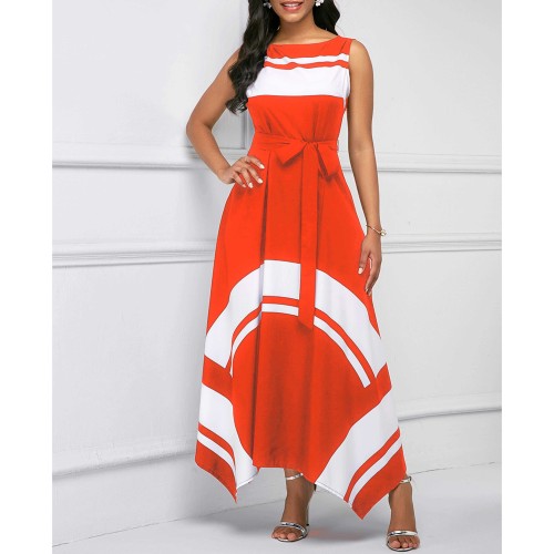 Printed Asymmetric Hem Sleeveless Maxi Dress - Red image