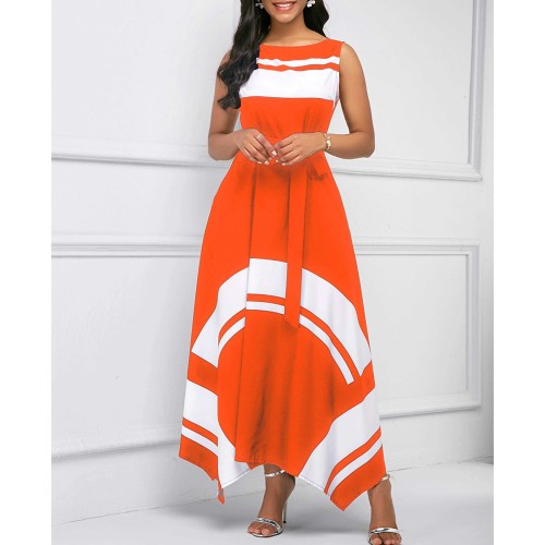 Printed Asymmetric Hem Sleeveless Maxi Dress - Red image