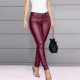 Casual Style High Waist PU Leather Pencil Pants - Red image