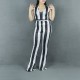 Striped Printed Halter Neck Body Fit Jumpsuit - Black image