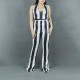 Striped Printed Halter Neck Body Fit Jumpsuit - Black image
