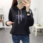 Full Sleeve Printing Winter Trendy Women Hoodie - Black