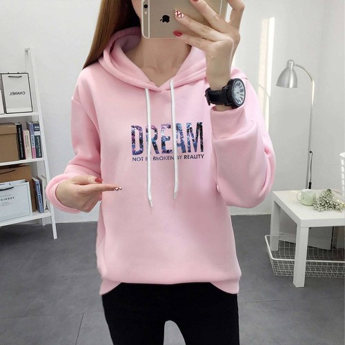 Full Sleeve Printing Winter Trendy Women Hoodie - Pink image