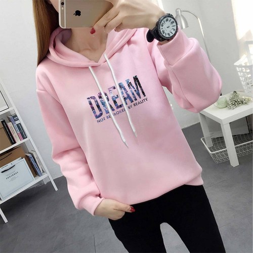 Full Sleeve Printing Winter Trendy Women Hoodie - Pink image