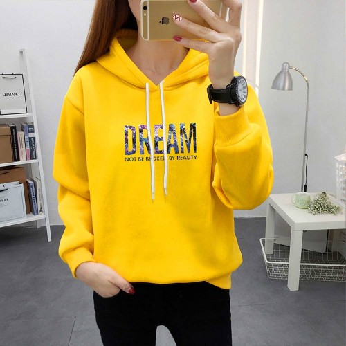 Full Sleeve Printing Winter Trendy Women Hoodie - Yellow image