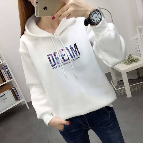 Full Sleeve Printing Winter Trendy Women Hoodie - White image