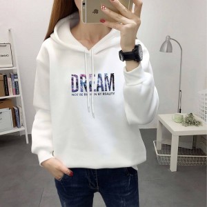 Full Sleeve Printing Winter Trendy Women Hoodie - White