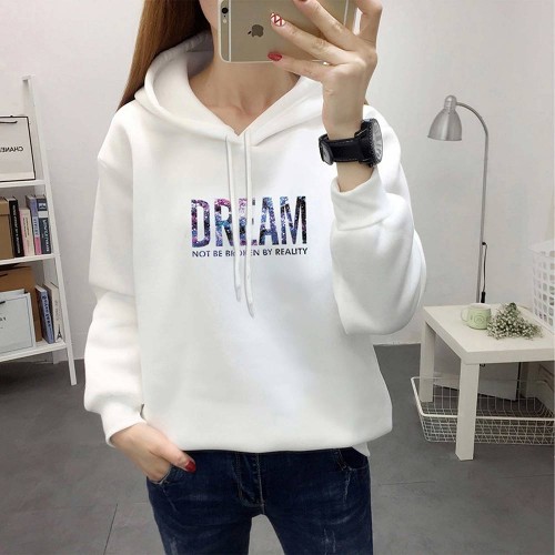 Full Sleeve Printing Winter Trendy Women Hoodie - White image