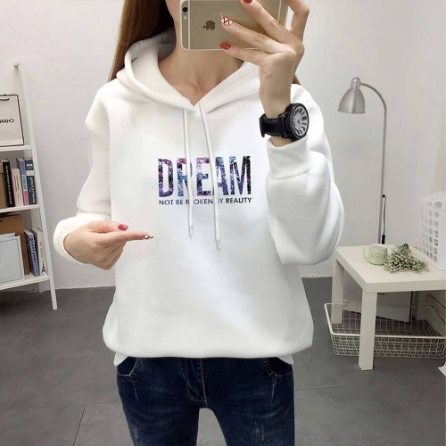 Full Sleeve Printing Winter Trendy Women Hoodie - White image