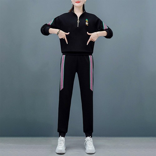 Contrast Stripped Sportswear Loose Two Piece Track Suit - Black image