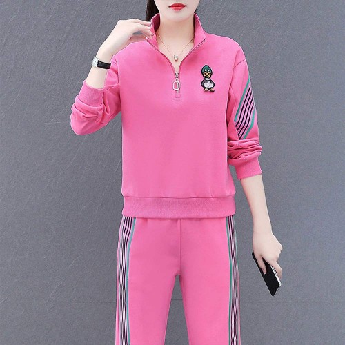 Contrast Stripped Sportswear Loose Two Piece Track Suit - Pink image