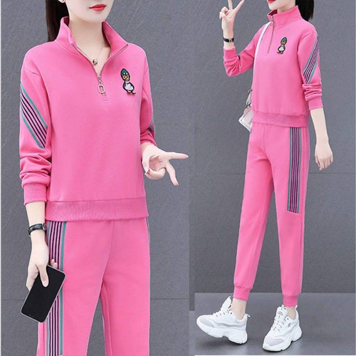 Contrast Stripped Sportswear Loose Two Piece Track Suit - Pink image