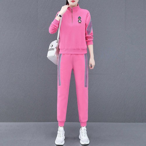 Contrast Stripped Sportswear Loose Two Piece Track Suit - Pink image