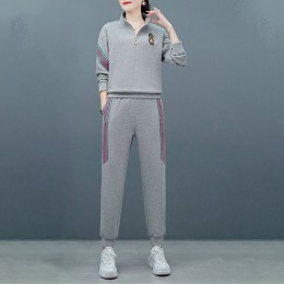 Contrast Stripped Sportswear Loose Two Piece Track Suit - Grey