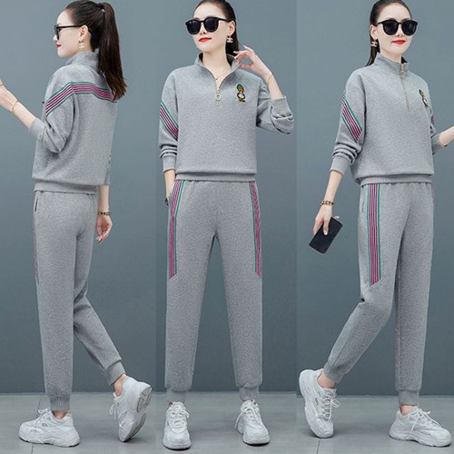 Contrast Stripped Sportswear Loose Two Piece Track Suit - Grey image