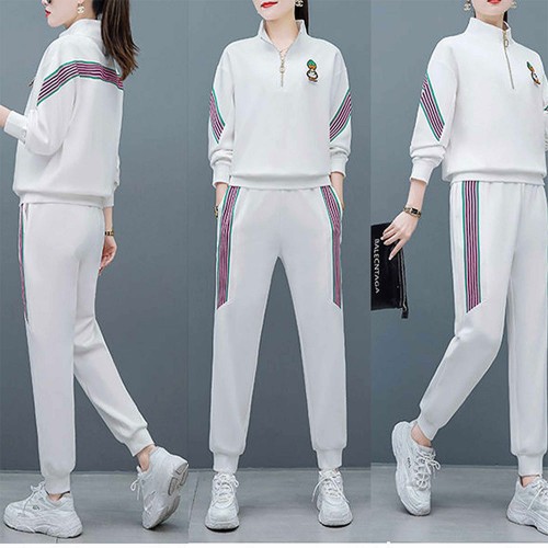 Contrast Stripped Sportswear Loose Two Piece Track Suit - White image